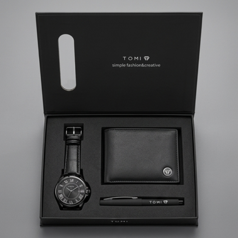 TOMI Men's Classic Roman Numeral Black Gift Set