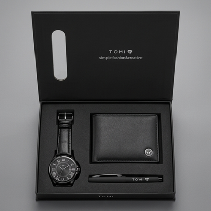 TOMI Men's Classic Roman Numeral Black Gift Set