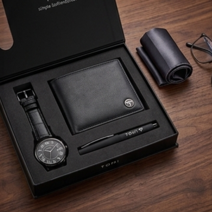 TOMI Men's Classic Roman Numeral Black Gift Set