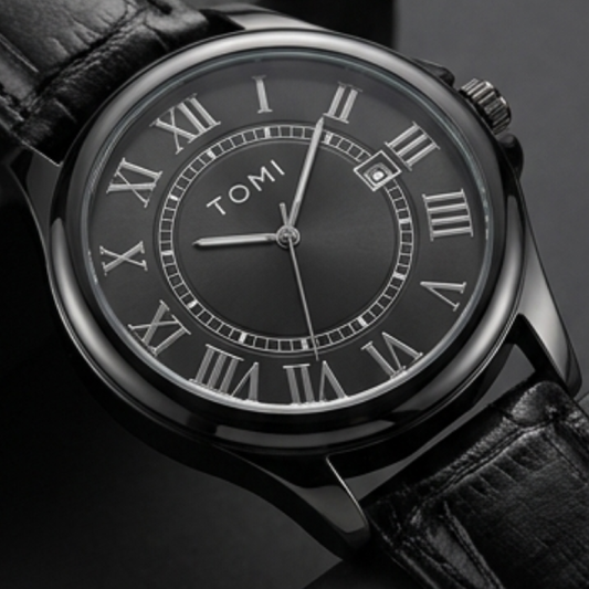 TOMI Men's Classic Roman Numeral Black Gift Set